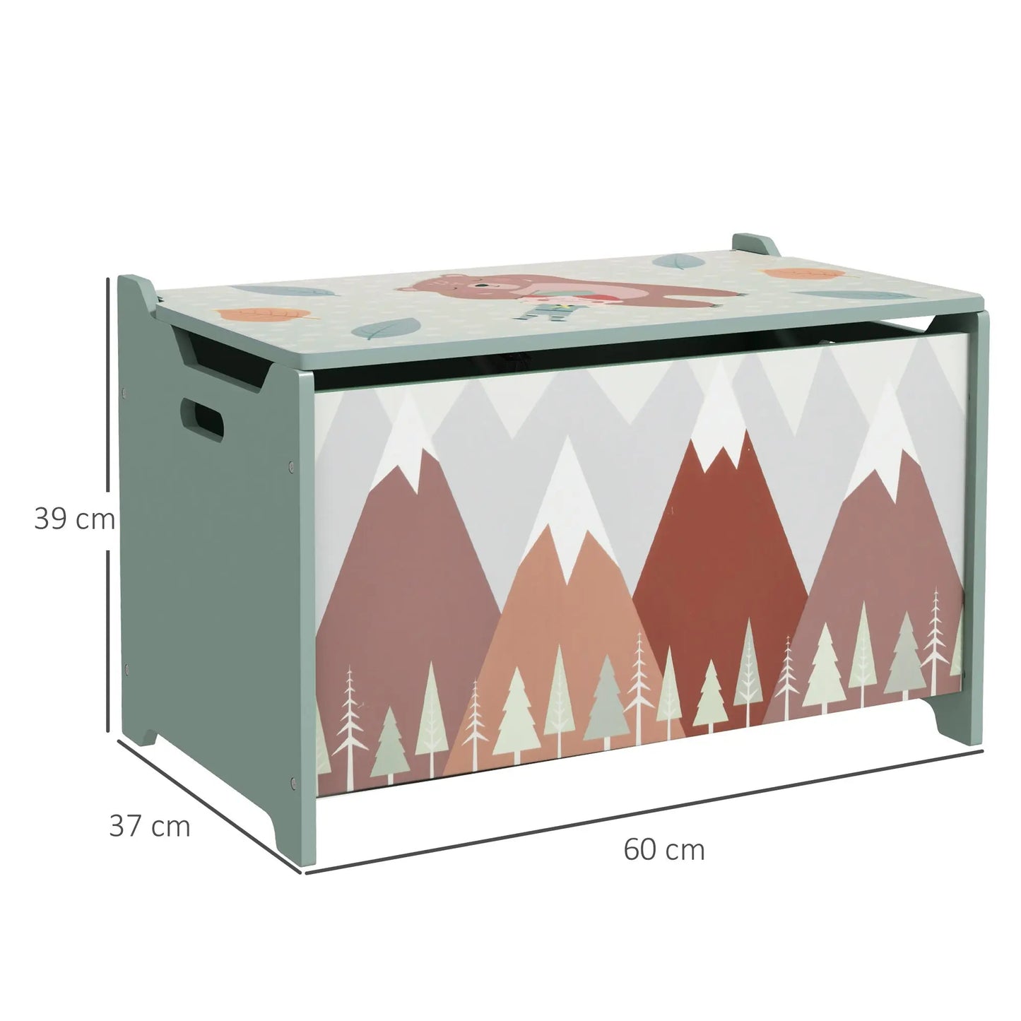 Toy Box for Girls Boys, Kids Toy Chest with Lid Safety Hinge, Cute Animal Design, Green-2