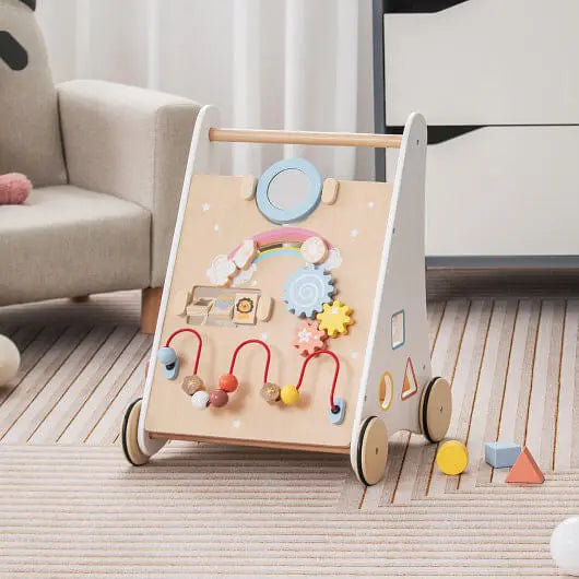 Wooden Baby Walker with Multiple Activities Center for Over 1 Year Old-White-1