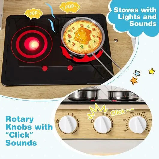 Kids Kitchen Playset with Lights Sounds Microwave Stoves Sink Oven and Cooking Accessories-White-2