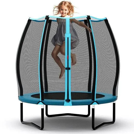 55 Inch Trampoline for Kids Toddler Mini Trampoline with Safety Enclosure Net-Blue-1