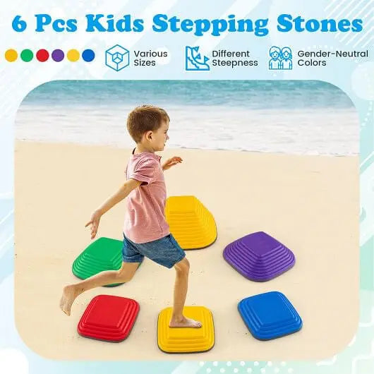 6 Pieces Kids Stepping Stone Square Balance Blocks Indoor Outdoor-Multicolor-2