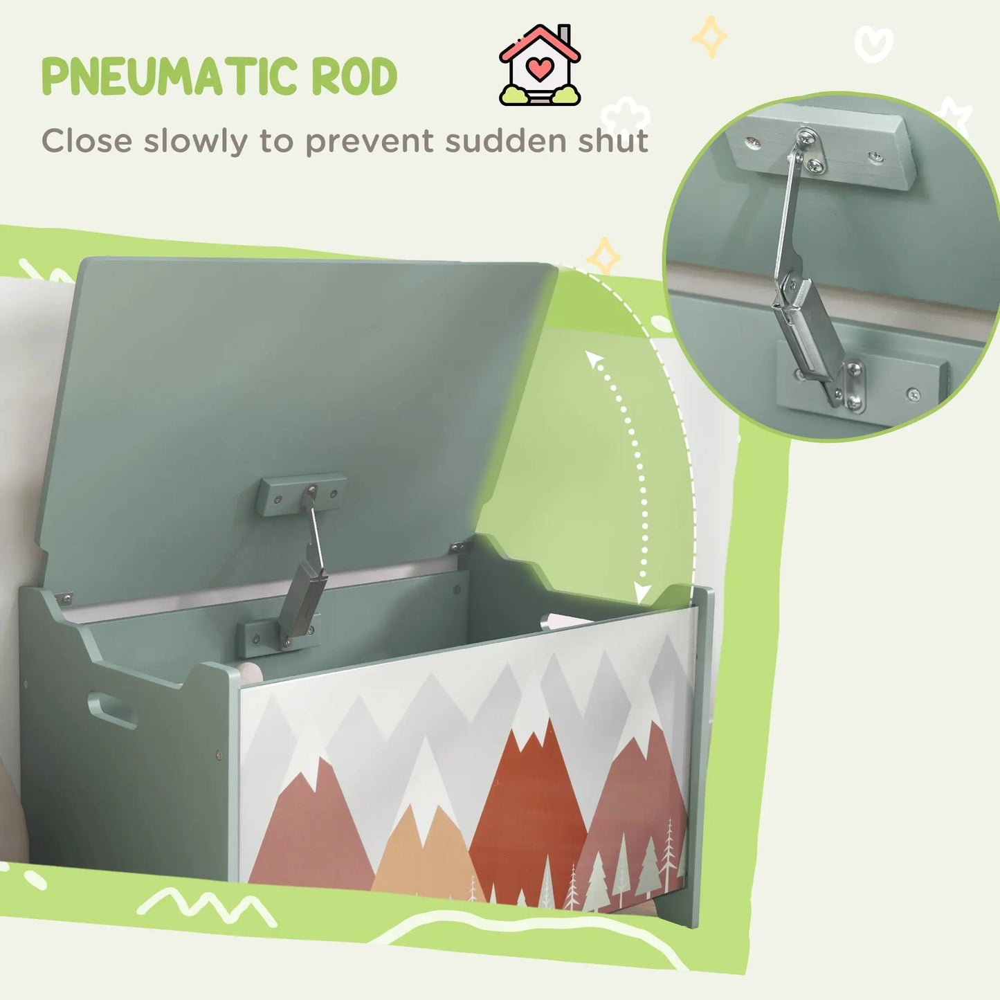 Toy Box for Girls Boys, Kids Toy Chest with Lid Safety Hinge, Cute Animal Design, Green-4