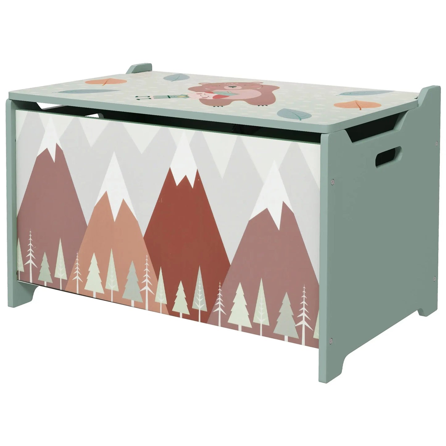 Toy Box for Girls Boys, Kids Toy Chest with Lid Safety Hinge, Cute Animal Design, Green-0