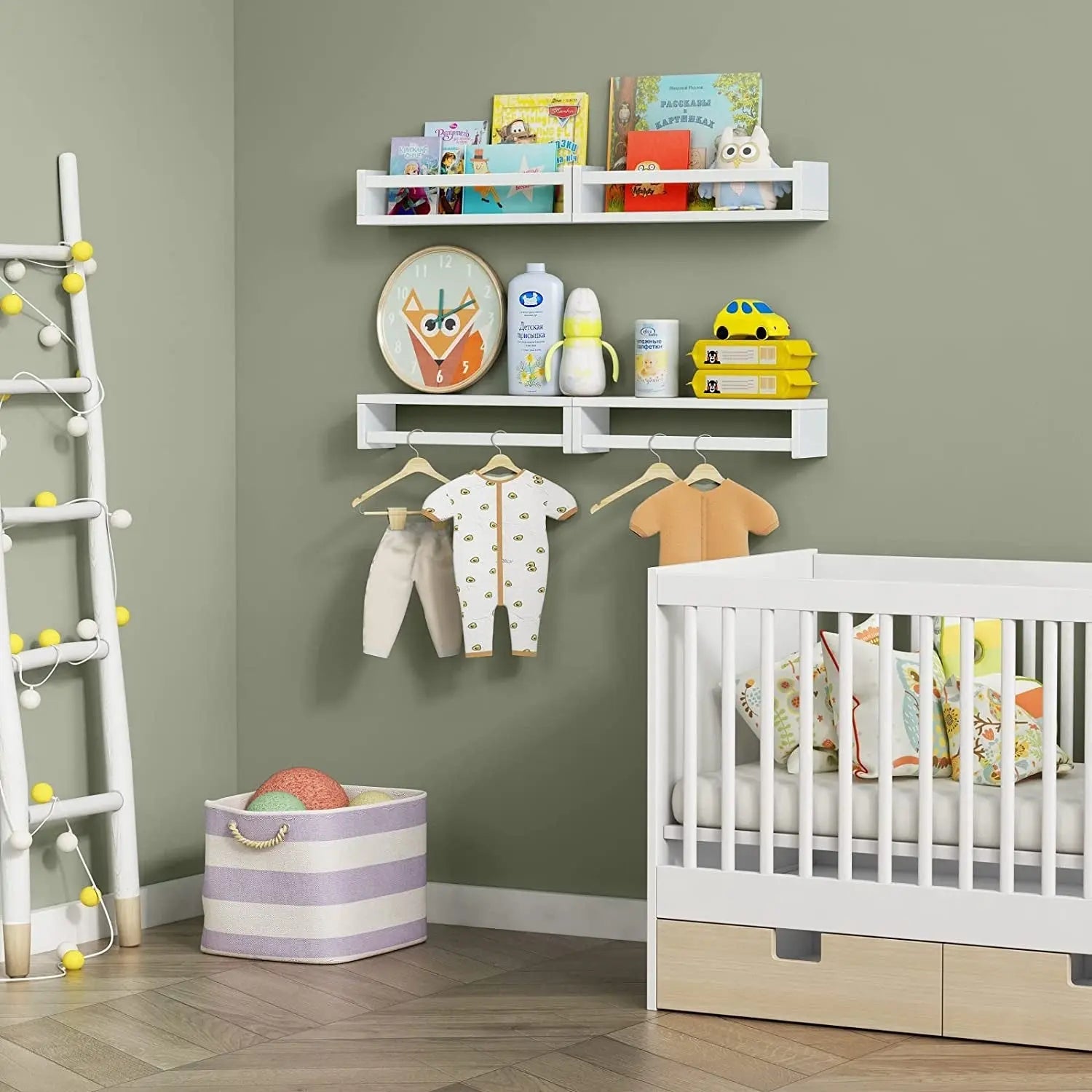 Floating Nursery Book Shelves for Wall Set of 4, White Wall Bookshelf for Kids Room, Small Wood Book Shelf Wall Mounted for Baby Teen Boys Girls Bedoom Bathroom Toy and Decor Storage-2