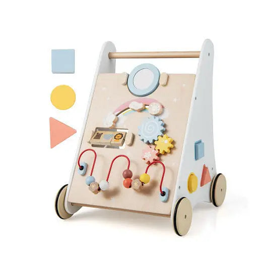 Wooden Baby Walker with Multiple Activities Center for Over 1 Year Old-White-4