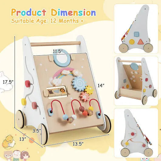 Wooden Baby Walker with Multiple Activities Center for Over 1 Year Old-White-2
