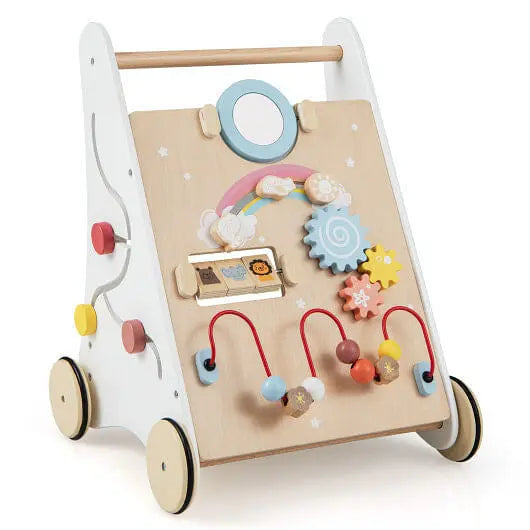 Wooden Baby Walker with Multiple Activities Center for Over 1 Year Old-White-0
