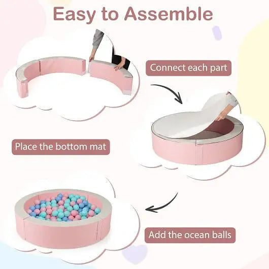 Detachable Foam Ball Pit with 50 Colorful Ocean Balls-Pink-2