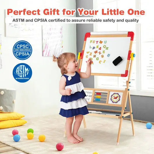 3-in-1 Wooden Art Easel for Kids with Drawing Paper Roll-0