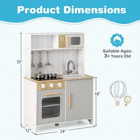 Kids Kitchen Playset with Lights Sounds Microwave Stoves Sink Oven and Cooking Accessories-White-1