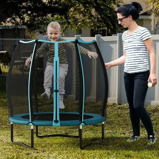 55 Inch Trampoline for Kids Toddler Mini Trampoline with Safety Enclosure Net-Blue-0
