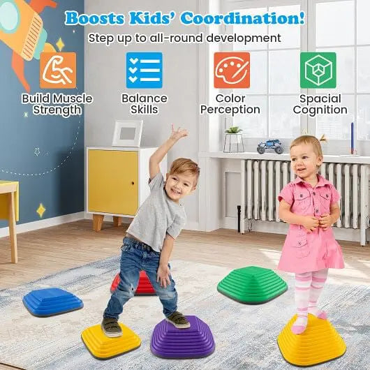 6 Pieces Kids Stepping Stone Square Balance Blocks Indoor Outdoor-Multicolor-0