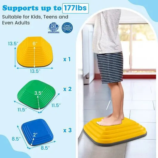 6 Pieces Kids Stepping Stone Square Balance Blocks Indoor Outdoor-Multicolor-1