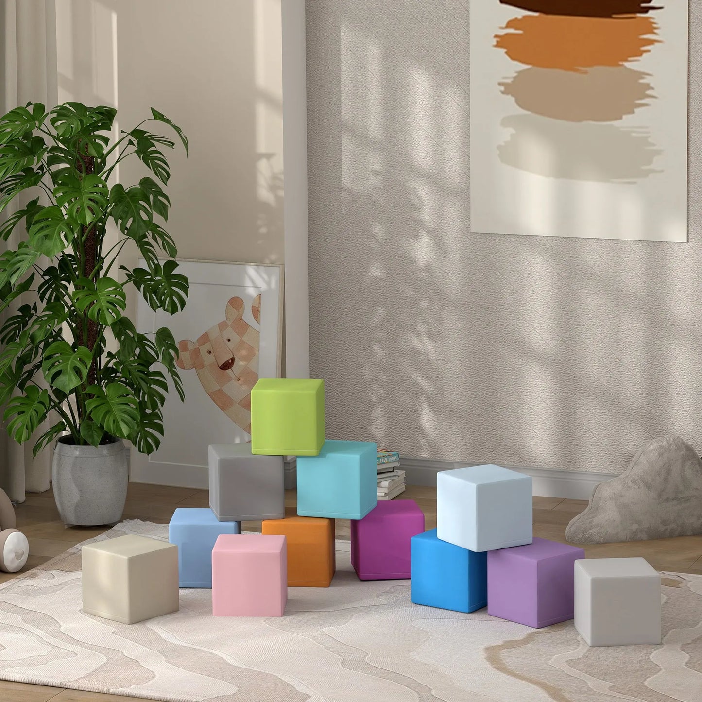 HOMCOM 12 PCs Soft Play Blocks, Soft Foam Toy, Building and Stacking Blocks for Kids, Multicoloured-6