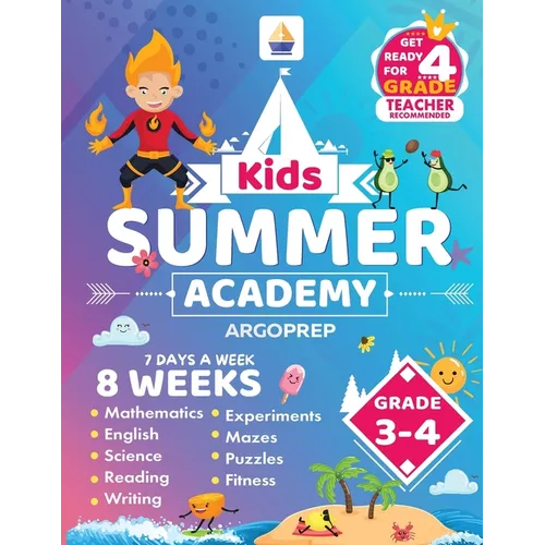 Kids Summer Academy by ArgoPrep - Grades 3-4: 8 Weeks of Math, Reading, Science, Logic, and Fitness Online Access Included Prevent Summer Learning Los - Paperback Books by splitShops