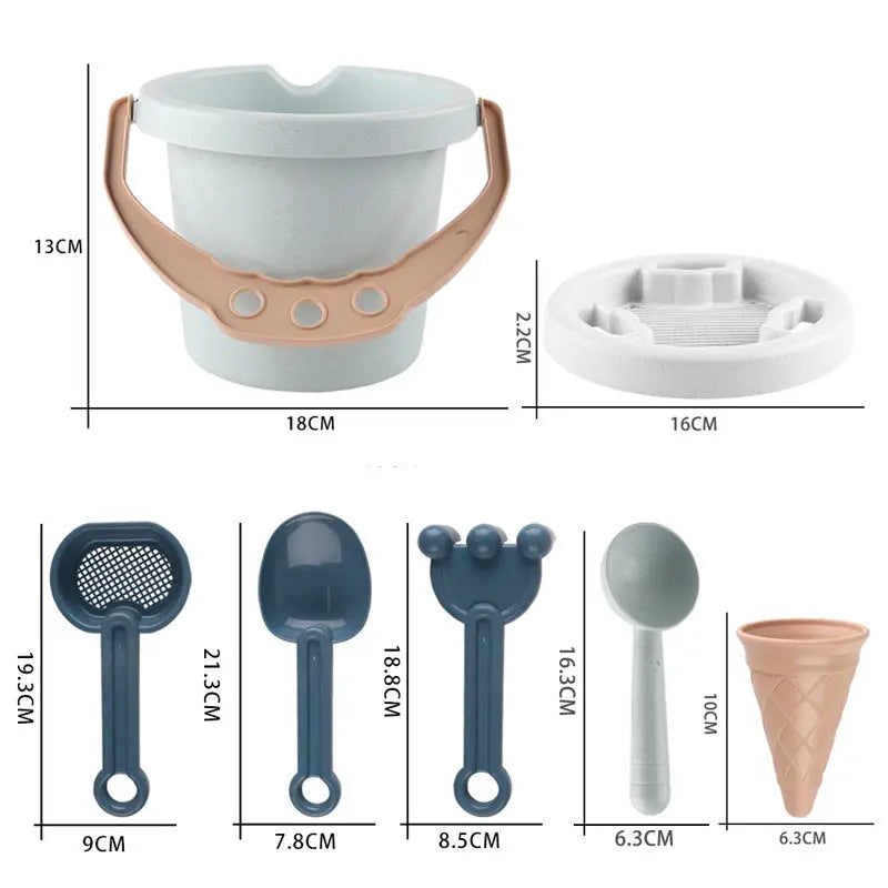 Children’s Beach Toy Set Thickened Wheat Straw Sand & Water Bucket Kit-1
